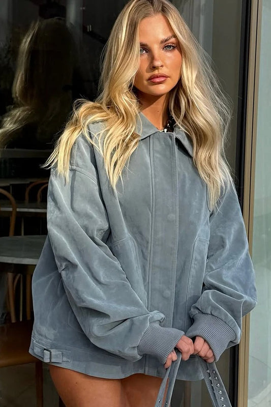 Blue Zip Lapel Jacket