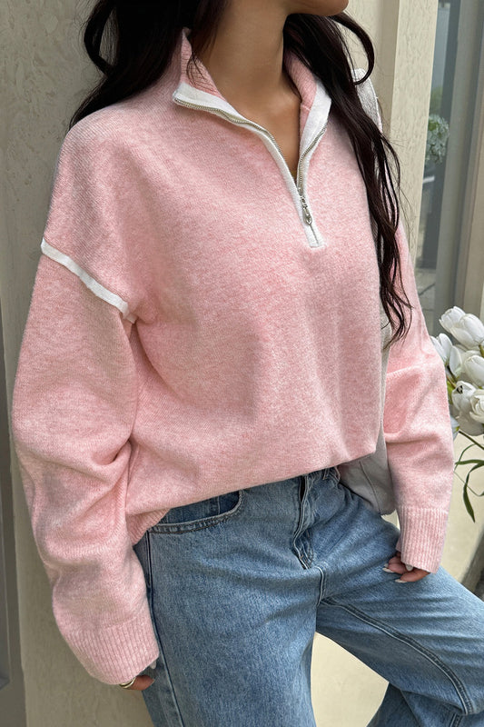 Casual Zip Front Long Sleeve Sweater
