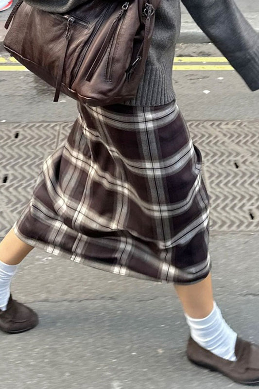 Asymmetric Straight Plaid Christmas Skirt