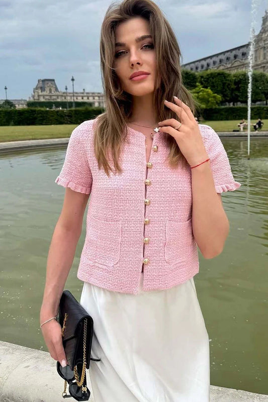 Solid Knit Short Sleeve Cardigan