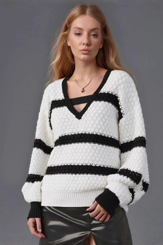 Bell Sleeve Color Block Knit Sweater