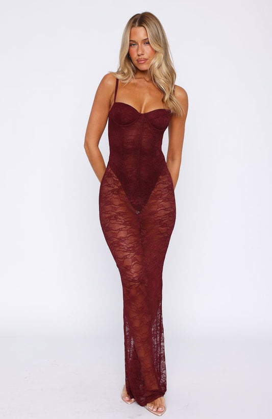 In The Atmosphere Lace Dress Wine