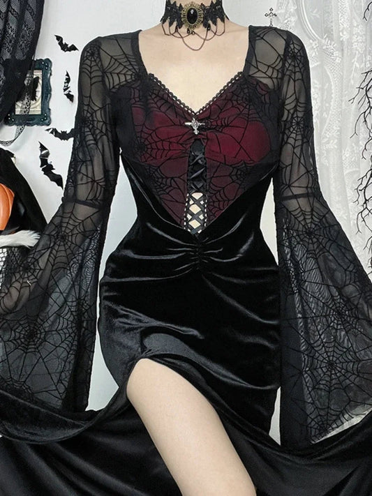 Spider Web Mesh Corset Long Dress