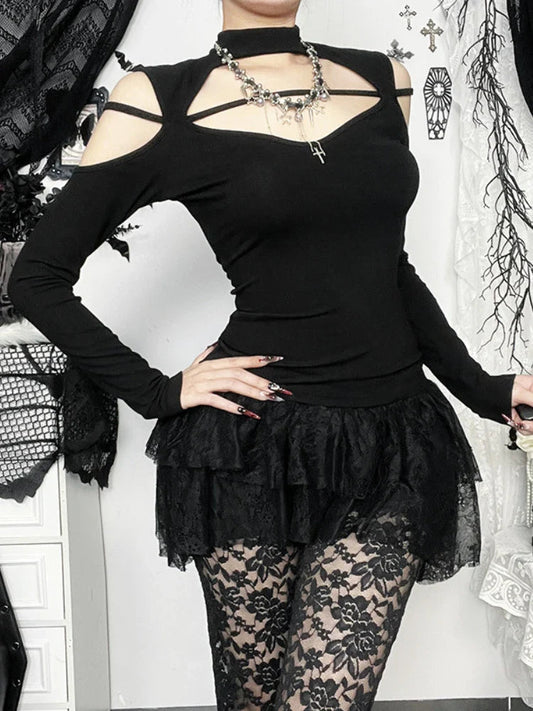 Flower Square Collar Knitted Top Black / XS
