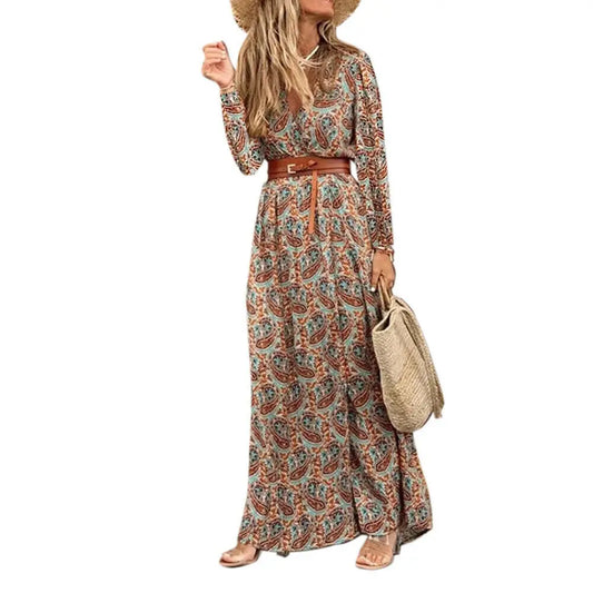 FashionSierra - 2025 Winter Elegant Long Sleeve Split Casual Boho Dress