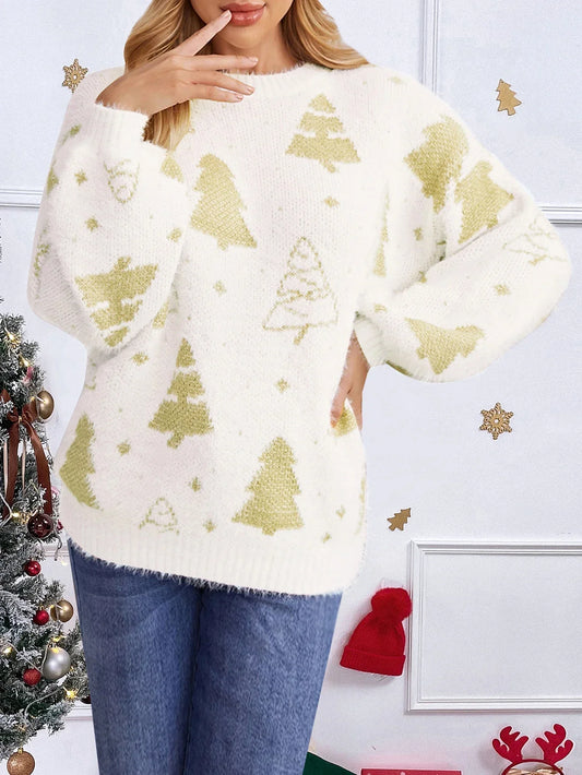 Multi-Color Christmas Tree Design Round Neck Loose Lazy Wind Sweater Multi / S Sweaters-L