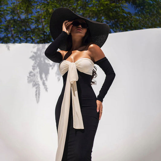 Color Matching Strap Off Shoulder Bandeau Slim Fit