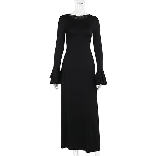 Elegant Dress Slim Fit Ruffled Long Sleeve
