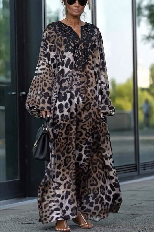 Loose Leopard Print Long Sleeve Dress