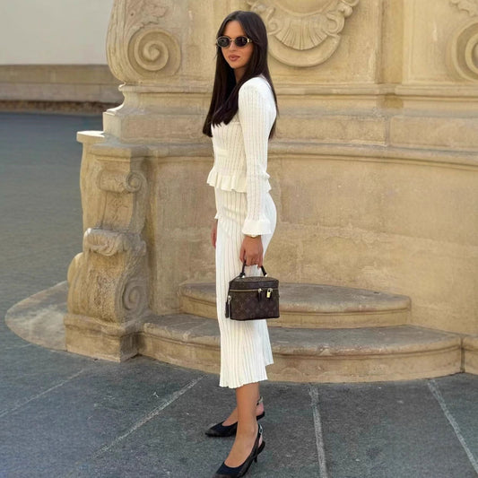 Classic Ruffled V neck Hip Small Fishtail with dress Set