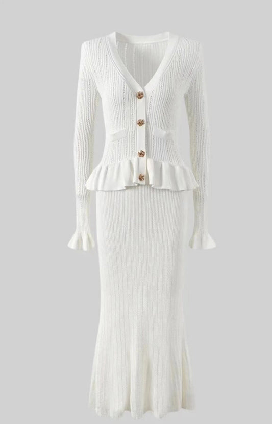 Classic Ruffled V neck Hip Small Fishtail with dress Set