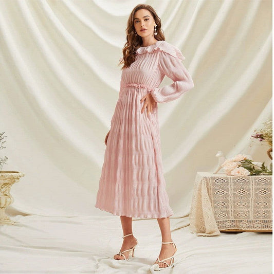 Bazaar Fall French Sweet Lace Collar Long Sleeve Dress