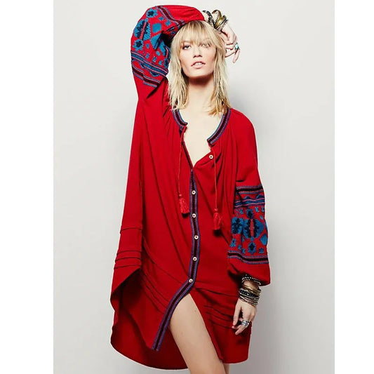 FashionSierra - 2025 Cotton Floral Embroidery O-neck Boho Dress