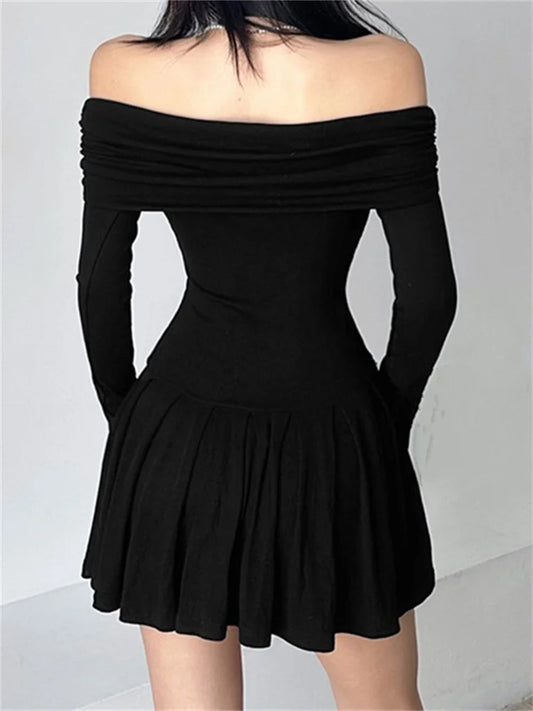 FashionSierra - 2025 Y2K Party Ruched Black Slim Fit Mini Dress