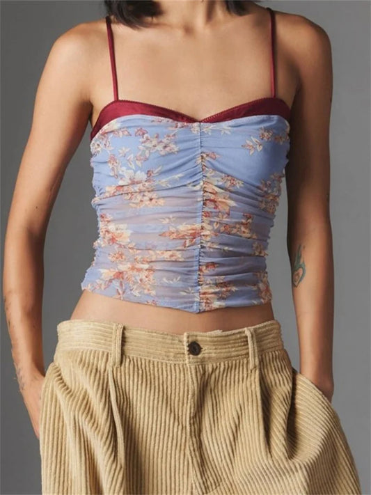 FashionSierra - 2025 Cropped Camis Summer Ruched Spaghetti Strap Leopard/Floral Print Vest Clubwear Crop Tops