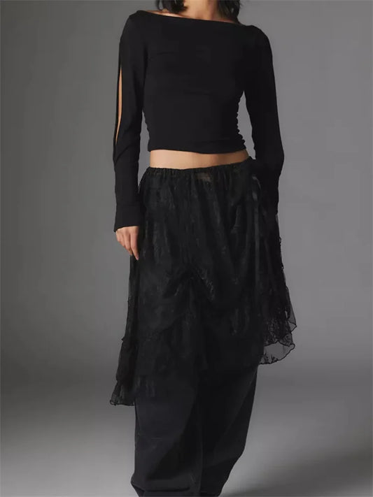 FashionSierra - Sexy Hollow Out Long Sleeve Solid Slim Fit Pullovers Causal Female Streetwear Basic Tees