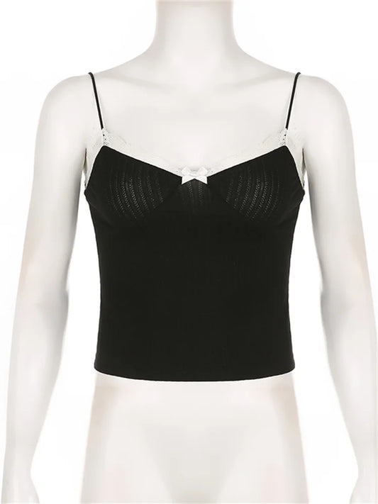 FashionSierra - 2025 Lace Patchwork Autumn Camis Spaghetti Strap Tank with Long Sleeve Shrug Club Streetwear Crop Tops