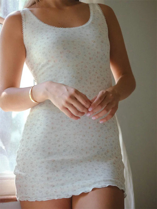 FashionSierra -2025 Vintage Sleeveless Floral Print Tank Mini Dress