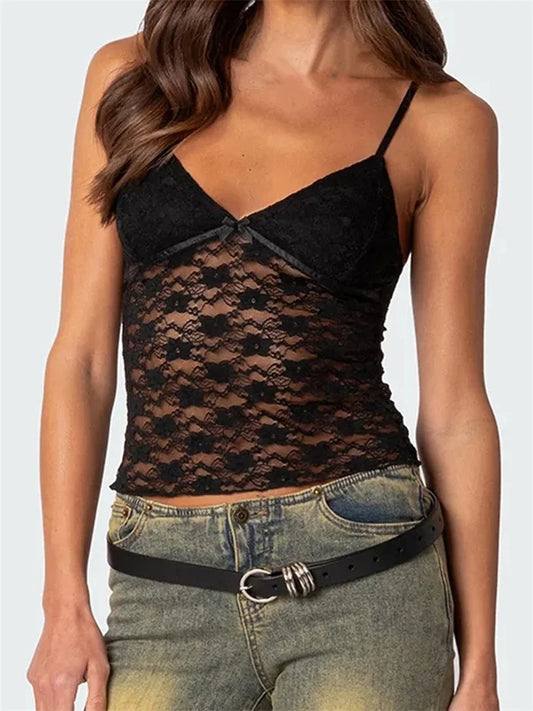 FashionSierra - 2025 Floral Lace Camis Summer Backless Spaghetti Strap Tank Sleeveless Mini Vest for Streetwear Clubwear Crop Tops