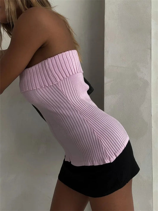 FashionSierra - 2025 Knitted Ribbed Solid Summer Casual Sleeveless Backless Off Shoulder Vests Club Streetwear Crop Tops