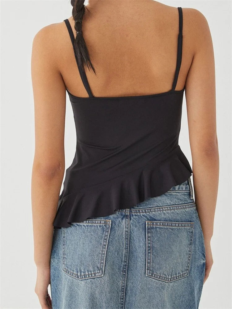 FashionSierra - 2024 Ruffles V-Neck Sleeveless Backless Short Streetwear  Crop Tops