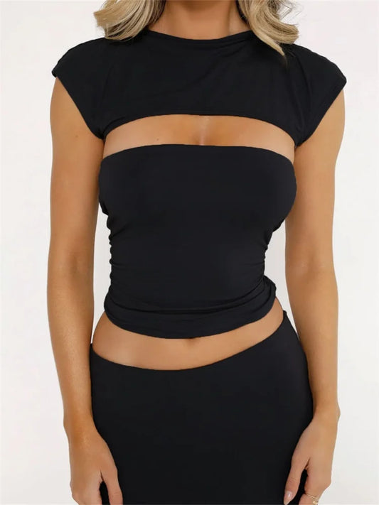 FashionSierra - 2025 Strapless Off Shoulder Tube Solid Color Sleeveless Slim Fit Cropped Mini Vest Streetwear Tank Crop Tops