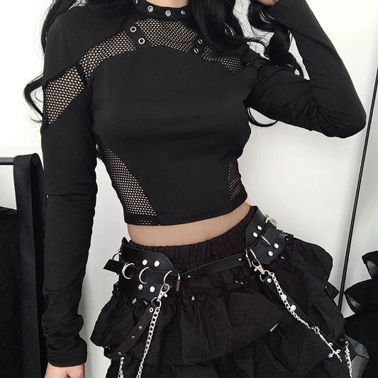 Transparent Mesh Knitted Top Black / S