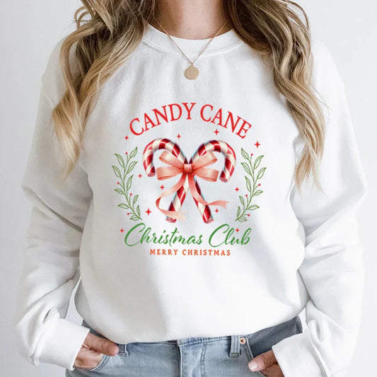 Merry Candy Cane Christmas Club Round Neck Hoodie White / S Hoodies-L