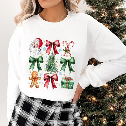 Stylish Coquette Christmas Santa Sweatshirt Holiday Hoodie Hoodies-L