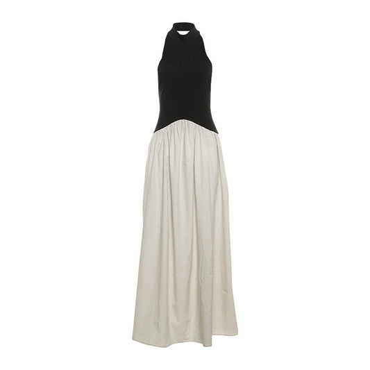 Fall Loose Backless Stitching Pleated Slim Mop Dress
