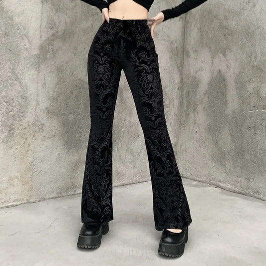 Retro Print Black Halloween Pants