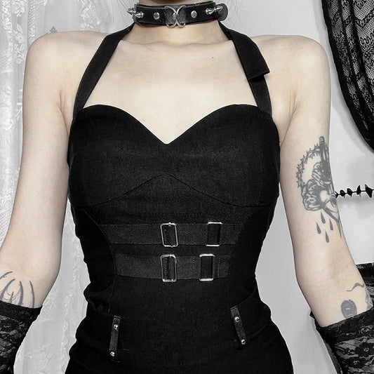 Gothic Summer 2025 New Arrival Landmine Series Plaid Patchwork Shorts Spicy Girl Halter Waist-Cinch Y2K Vest Skirt