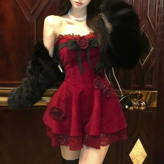 Crimson Rose Ribbon Small Dress Red / S