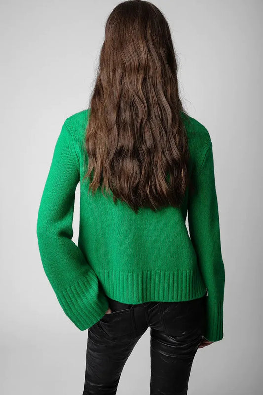 Happy Face Casual Fashion Round Neck Wool Knitted Green Christmas Sweater Sweaters-L