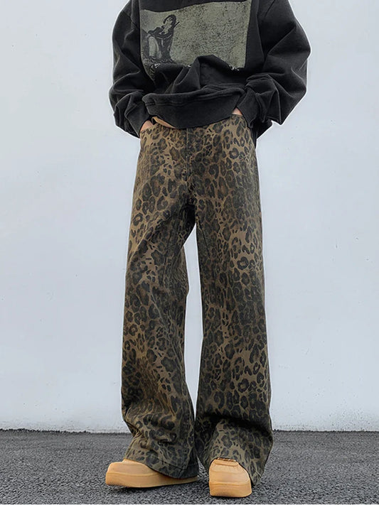 FashionSierra - Leopard Print Oversized Wide Streetwear Vintage Loose Baggy Designer Trouser