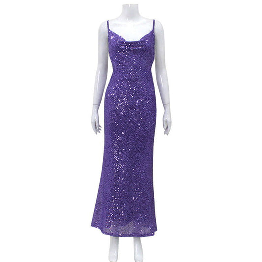 Light Luxury Sequined Evening Dress Low Cut Backless Slip Dress Slim Fit Elegant Fishtail