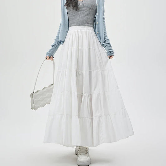 FashionSierra - New Fashion Women Layered 2025 Spring Summer High Waist A-line Long Ladies Holiday Style Casual Loose Skirt