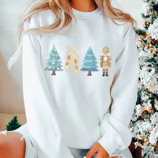 Nutcracker Ballet Sugar Plum Fairy Crewneck Hoodie For Family Christmas Party White / S Hoodies-L