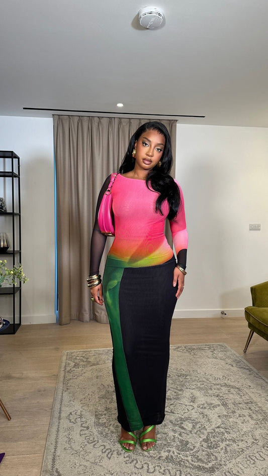 Double Layer Mesh Elegant Long Sleeve Dress