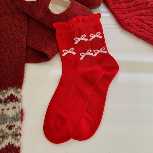 Bow Slouchy Mid-Calf Cute Christmas Socks