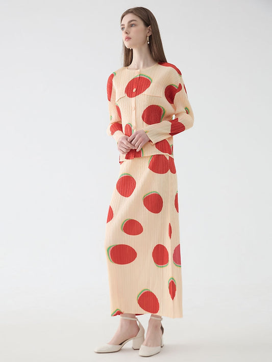 Slim-fitting printed long-sleeved skirt set