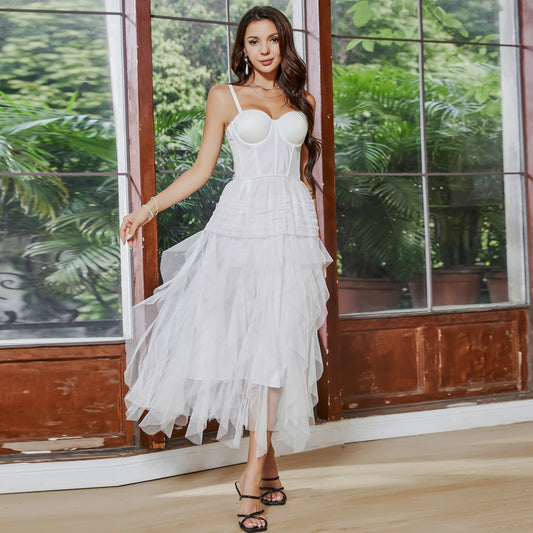 French Tube Top for First Love Boning Corset Dress White Yarn Strap Large Swing Dress Prom Dress