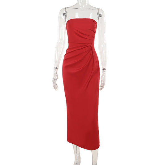 Fall Type Hip Socialite Elegant Slim Tube Top Satin