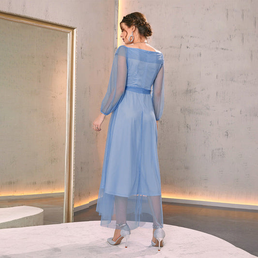 V neck High Waist Mesh Maxi Dress