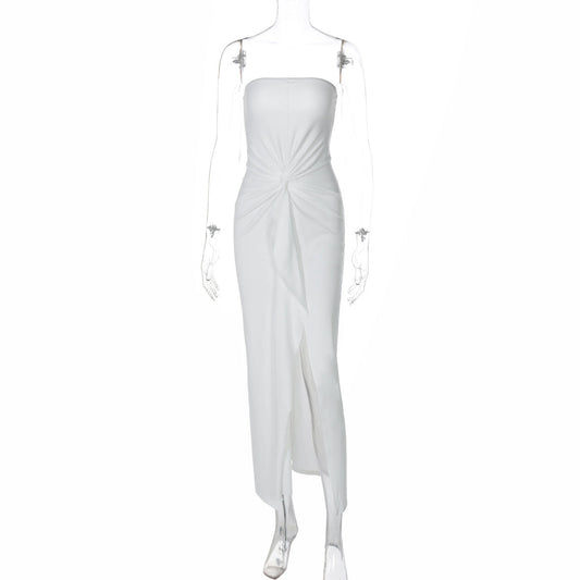 Tube Top Dress Solid Color Pleated Slim Fit Dress
