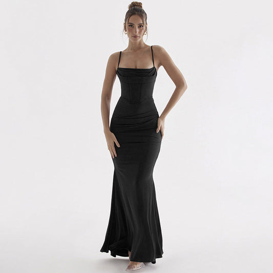 Elegant Slim Fit Suspender Fishtail Swing Dress