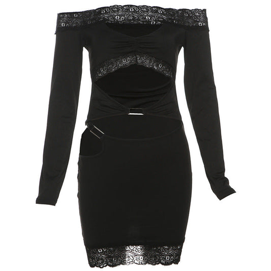 Hollow Out Cutout out Lace off Shoulder Long Sleeve