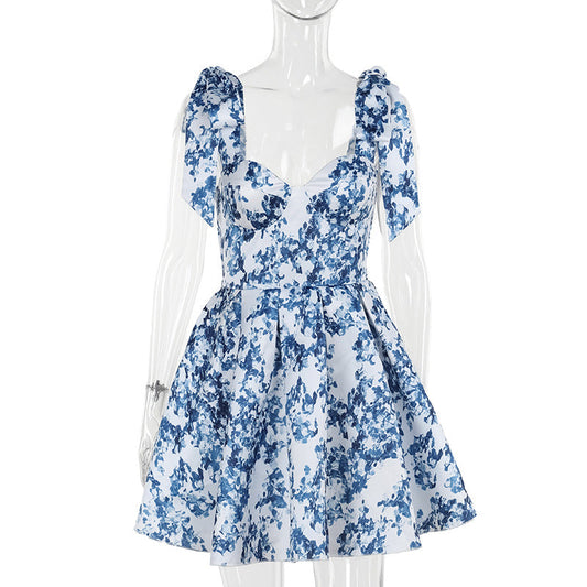Vacation Elegant Slim Print Lace Up A Expansion