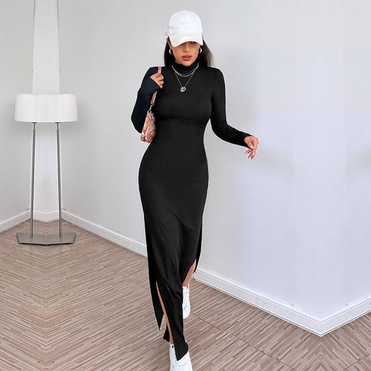 Simple Backless Design Slim Fit Slit Midi Dress