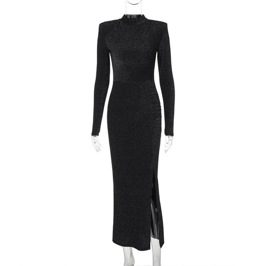 round Neck Slim Fit Slit Bright Color Dress